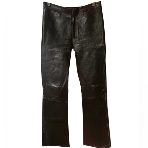 Tandem Leather Pant Brown & Ruby Red Stitching | Boutique Women’s Size 40 = US 4 - Picture 3 of 14